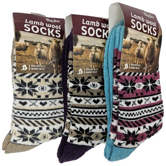 iBerryNY Accessories - Women Socks Lamb Wool Size 9-11 Thermal Warm Winter Boot Crew Cozy Socks 3-PACK